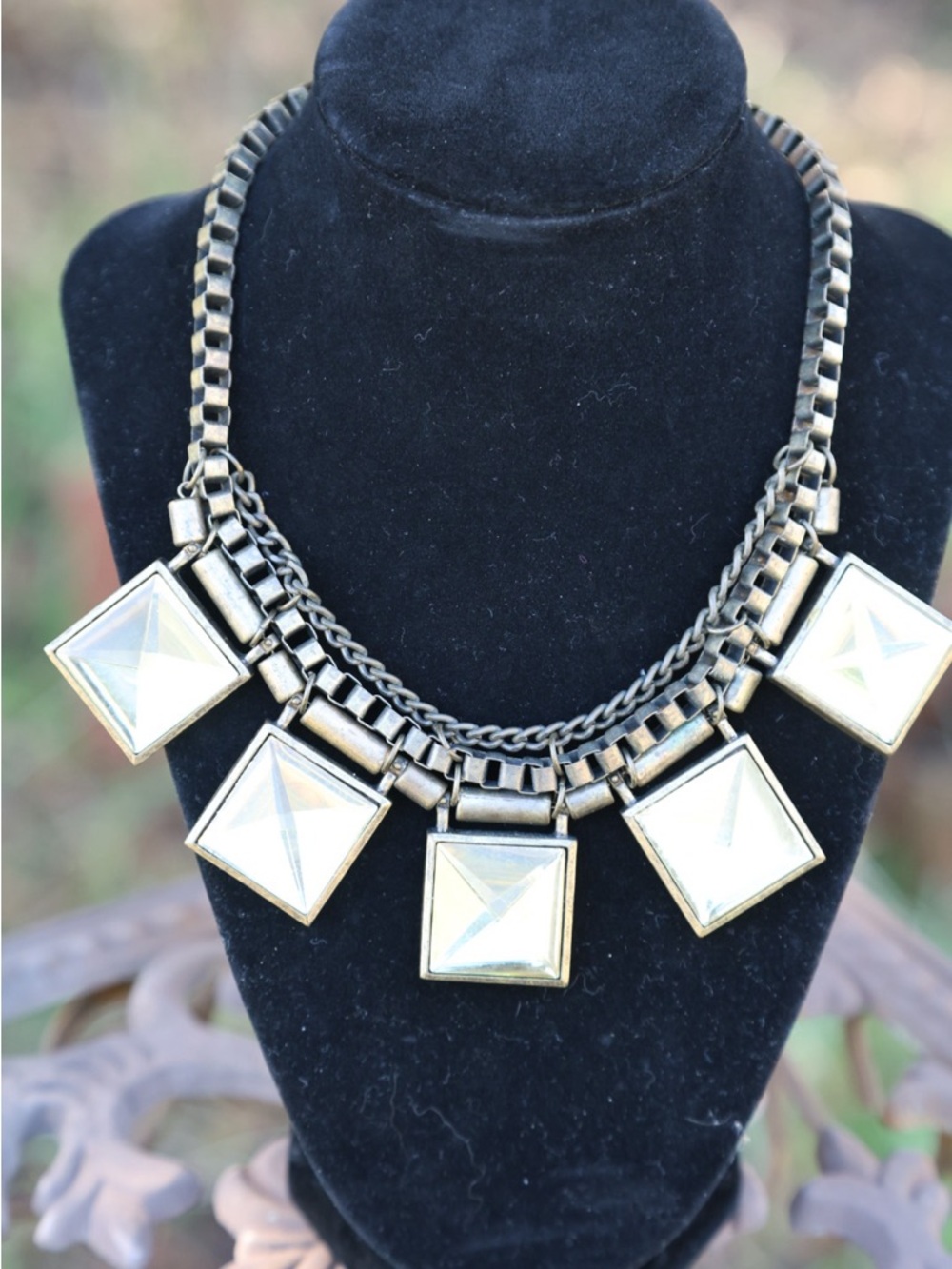 Brass Tone Geometric Statement Necklace - Women's Jewelry